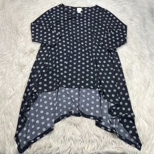 Chico's Women's 1 US M Black White Polka Dot Jersey Tunic Top High Low